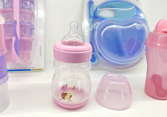 Fabbricazione alimentare in silicone con capezzolo a collo largo, bottiglia per l'alimentazione del bambino, bottiglie di latte in plastica senza BPA