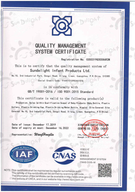 Porcellana Sundelight Infant products Ltd. Certificazioni