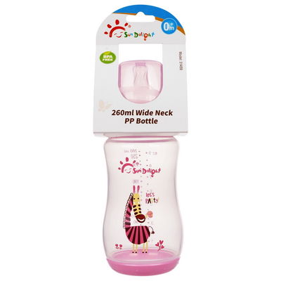 9oz 260ml PP Largo Collo Arco Bottiglia di Nutrimento Bambino Colore Rosa